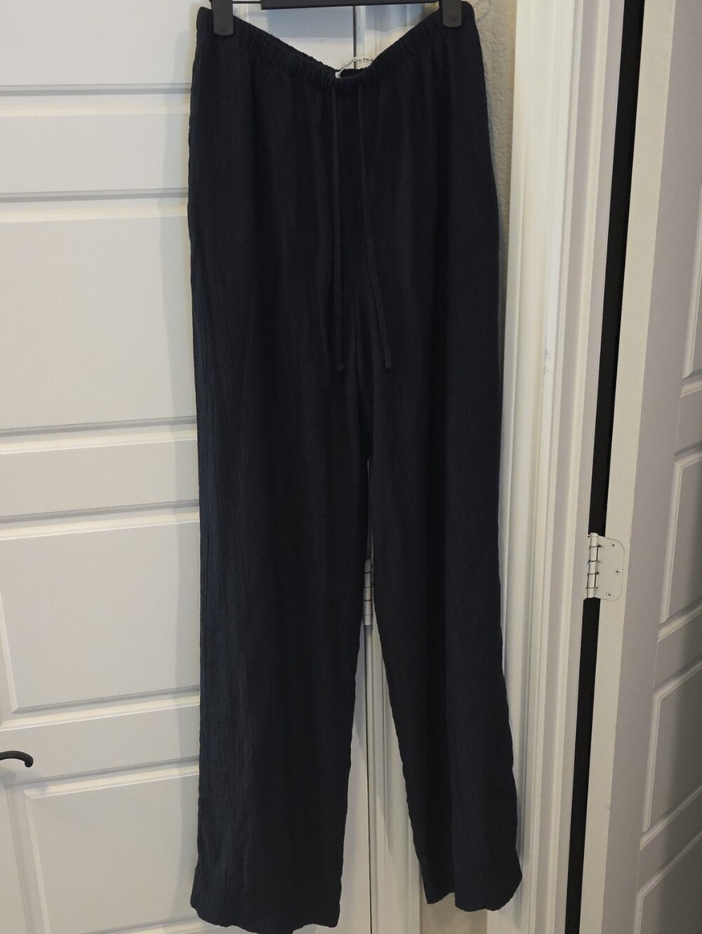 Abercrombie & Fitch Gemma Crinkle Black Drawstring Wide-Leg Pants S Long